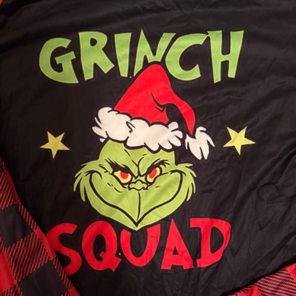 Grinch Squad Plaid Christmas Pajamas Set Red Black Buffalo Check Long Sleeve - Picture 2 of 2
